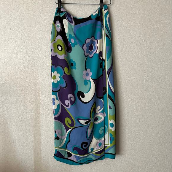 SILK CLUB COLLECTION Dresses & Skirts - Vintage Silk Club Collection Floral Midi Wrap Silk Skirt Blue Size 4